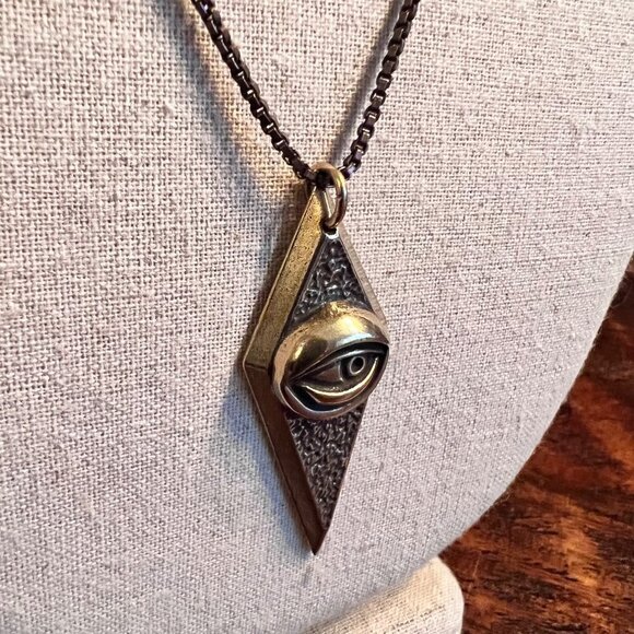 Solid Brass God's Eye Long Pendant Necklace - Picture 8 of 8